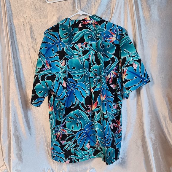 NWOT Men's Hilo Hattie Size XL Birds of Paradise Blue Palm Cotton Shirt - WOW! - Picture 4 of 12